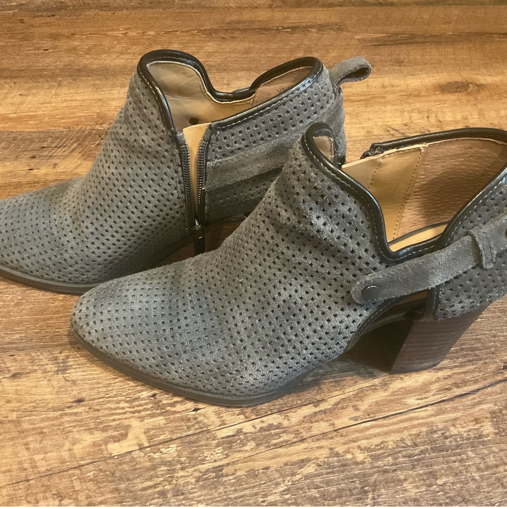 Franco Sarto Gray Perforated Suede Ankle Booties
